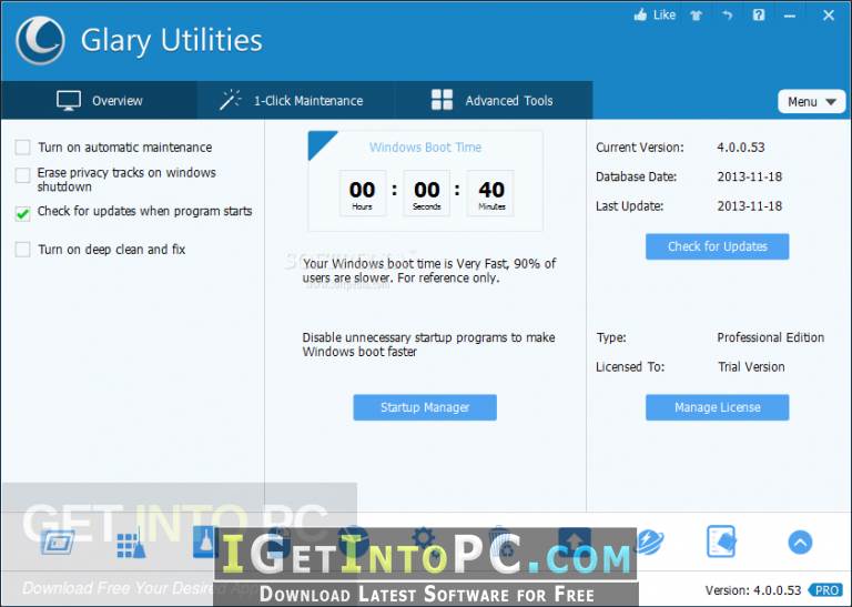 Glary Utilities Pro 5.207.0.236 for windows download free