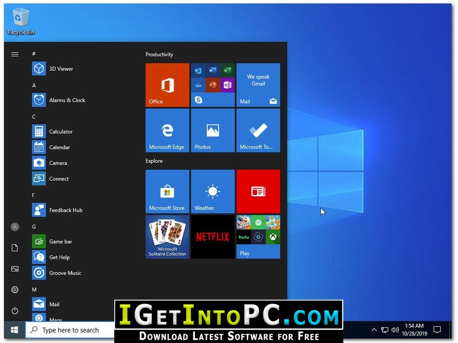 Windows 10 Pro 19H2 1909 November 2019 Free Download